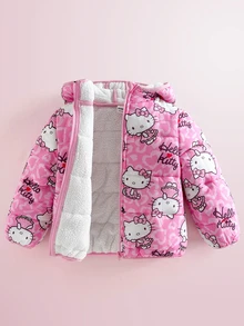 HELLO KITTY AND FRIENDS | SHEIN 女童可愛加厚連帽冬季外套 - 粉色 - 查看 3