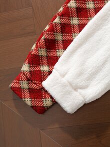 EverLounge 2pcs Men's Autumn/Winter Minimalist Basic Fit Red Christmas Plaid Print & Cream White Lounge Pants - Multicolor - View 4