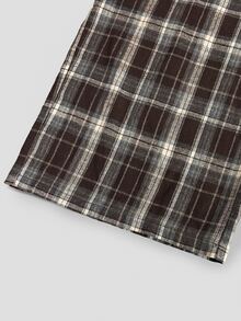 Sweetra Plus Size Autumn/Winter Casual Chocolate Brown Plaid Wide Leg Pants Fall Formal Office - Brown - View 5