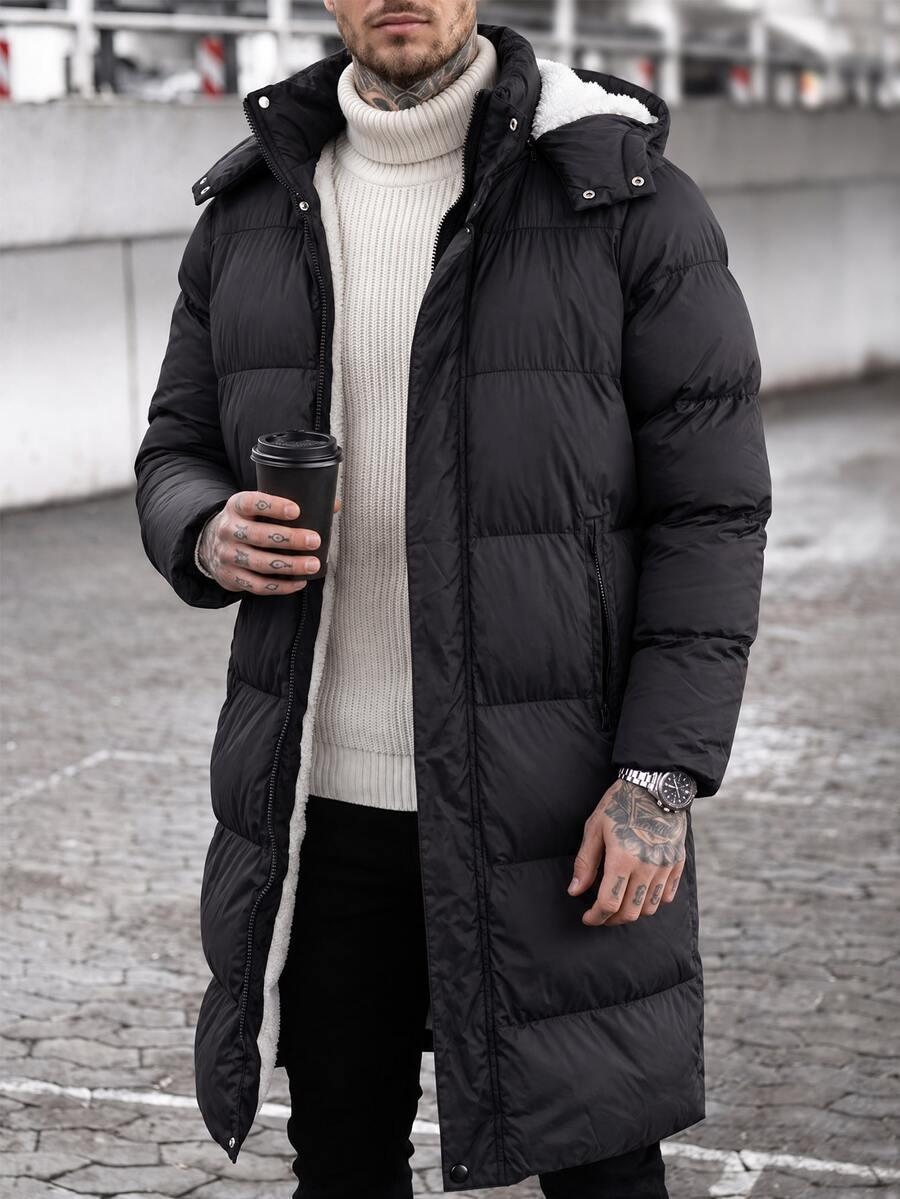 Manfinity CasualCool 男士保暖內裡休閒百搭冬季連帽夾克 - 黑色 - 查看 1