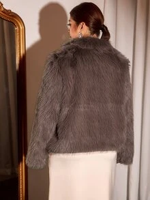 Cravure Plus Size Autumn/Winter Long Sleeve Faux Fur Coat With Lapel Collar - Red Violet - View 2