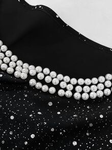 Velvienne Plus Size Women's Faux Pearl Decor Fashion Casual Summer Dress - Black - View 6