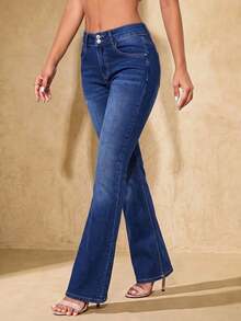 Selenza Plus Size Fashion Versatile Button Pocket Straight Leg Jeans - Blue - View 1