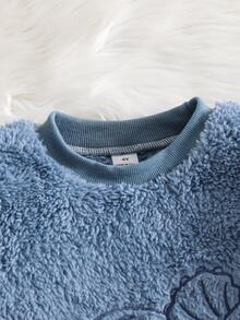 2pcs/Set Boys Dinosaur Embroidered Warm Soft Skin-Friendly Fleece Long Sleeve & Long Pants Pajamas Set - Baby Blue - View 4