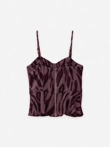 Nöista PRINTED PEPLUM TOP WITH BEADED STRAPS - Red and Black - View 8