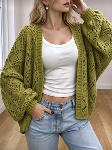 Cévolie Women's Solid Color Casual Versatile Daily Outing Cardigan Autumn - Green - View 6