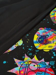Whyspr Rick and Morty X SHEIN سروال ضيق مقاس كبير بطبعة زهور وتصميم رقعات بألوان متباينة - الأسود - مشاهدة 8