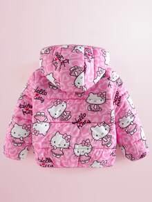 HELLO KITTY AND FRIENDS | SHEIN 女童可愛加厚連帽冬季外套 - 粉色 - 查看 2