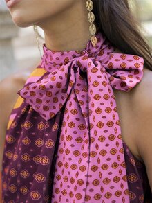 Nöista Women's All-Over Print Halter Neck Knot Detail Fashion Long Dress - Burnt Orange - View 6