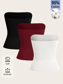 SHEIN BASICS 女款夏季休閒百搭保守簡約多功能純色抹胸上衣 日常穿著 黑色 深棕色 米色 白天 辦公室 家居服 - 彩色 - 查看 2