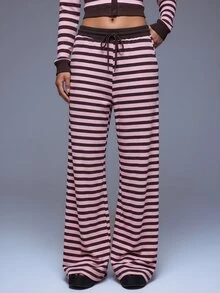 Nooralise Women's Casual Striped Print Sports Long Pants - Brown - View 1
