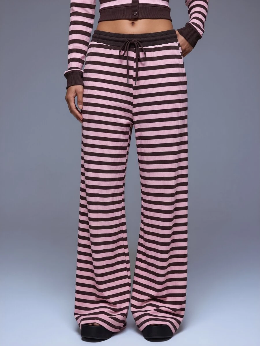 Nooralise Women's Casual Striped Print Sports Long Pants - Brown - View 1