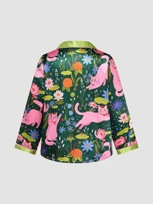 Chillnights Plus Size Women's All-Over Print Long Sleeve Top And Pants Casual Daily Home Sleepwear Set - Multicolor - View 5
