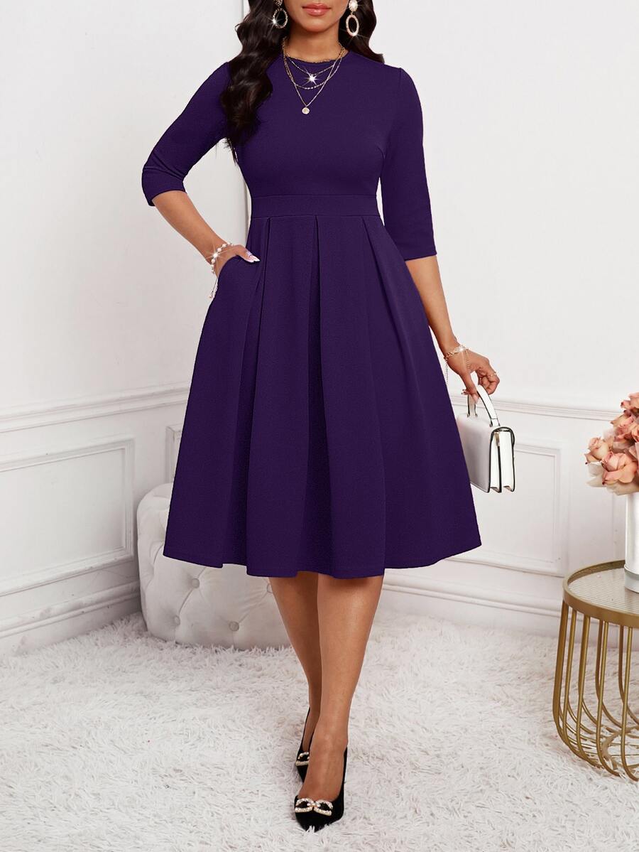 SHEIN Lady 春夏秋冬優雅辦公室派對新年女款洋裝 - 紫色 - 查看 1