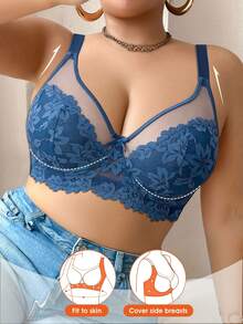 Divavoom 1pc Lace Plus Size Underwire Bra - Navy Blue - View 4