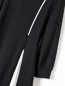 Rusticease Elegant Round Neck Long Sleeve Color Block Dress For Middle-Aged And Elderly Women - Black - View 5