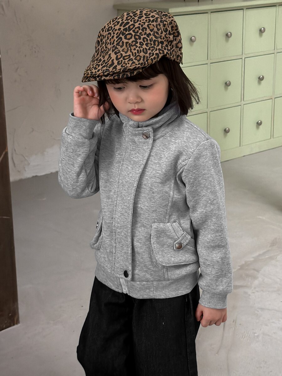 DAZY 嬰兒/幼兒(女童)純色韓式領口運動衫,秋冬款 - 灰色 - 查看 1