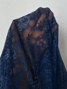 SHEIN Unity 大尺碼優雅白色蕾絲喇叭袖洋裝，秋季女款婚禮雞尾酒會約會晚裝 - 藍色 - 查看 7