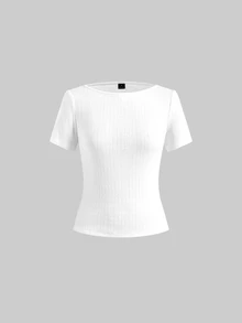 Tseoso Casual Minimalist Sexy 95% Knit Striped Jacquard Short Sleeve T-Shirt, Suitable For Spring And Summer, Spring And Summer Clothing Matching - Apricot - View 8