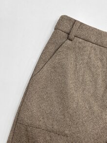 SHEIN Women's Autumn/Winter Herringbone Tweed Slim Leg Trousers, Versatile Fashion Office Commuter Pants For Professional White-Collar Workwear - Khaki - View 6