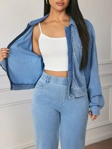 Flexra Casual Versatile Stretch Washed Denim Jacket - Light Wash - View 8