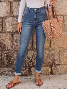 EMERY ROSE High Waist Slant Pocket Skinny Black Jeans - Blue - View 1