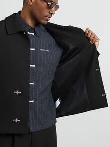 HUEFORM Men's Old Money Brown Lapel Metal Airplane Button Short Jacket & Wide Leg Trousers 2 Pieces Set, Men's Vintage Drape Casual Commute Outfit - Black - View 4