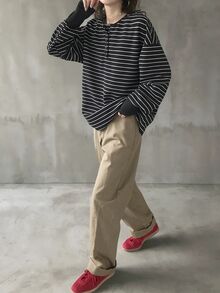 FRIFUL 女款條紋休閒日常穿著T恤 - 黑色 - 查看 3