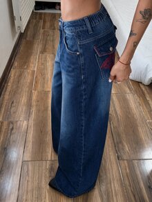 Jeanoix Quần jean denim ống cong thêu phong cách đường phố Y2K cho nữ size lớn - Rửa tối - Xem 6
