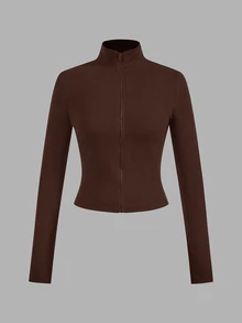 SHEIN EZwear 女款純色拉鍊前襟長袖休閒T恤 (2件組) - 彩色 - 查看 4