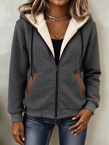 Holdful Holdful Women's Zipper Pocket Long Sleeve Hooded Knit Sweater - Dark Grey - View 8