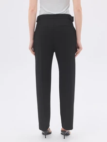 KÆRIA Hus Buckle-Waist Cropped Trousers - Compact Comfort Stetch Tailoring - Black - Workwear, Preppy, Minimal - Black - View 2