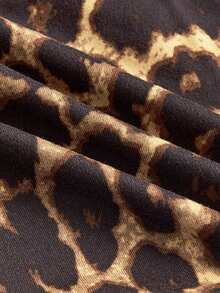 ROMWE Y2K Women's Leopard Print Drawstring Tie Shorts - Brown - View 5