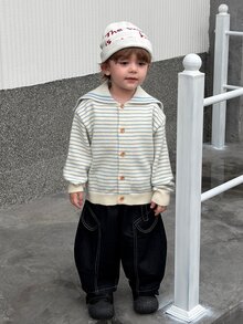 DAZY Baby Boy Striped Korean Style Cardigan, Autumn/Winter - Baby Blue - View 4