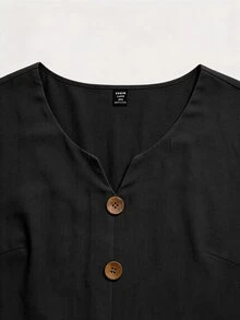 Linhara CURVE Plus Size Women's Solid Color Casual Versatile Daily Wear Shirt Fall - Black - View 5