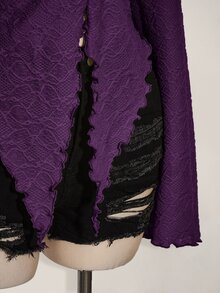 SHEIN ICON ICON PLUS 生菜邊飾不對稱下擺透視上衣 無內衣設計 大尺碼女式襯衫-1891，Y2k/秋季/冬季 - 紫色 - 查看 3