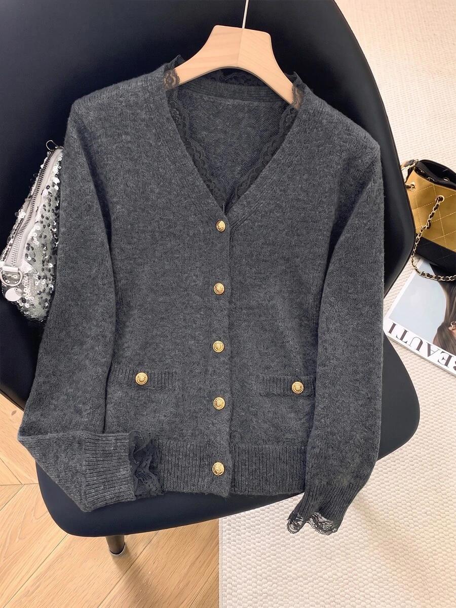 GlowEve CURVE Plus Size Women's Solid Color Casual Versatile Daily Cardigan - Dark Grey - View 1