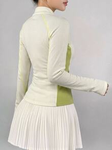 DAZY Women's Striped Colorblock Zip-Up Long Sleeve Sports Jacket - Beige - View 2