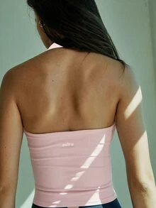 Aralina 休閒運動風女款V領掛脖健身運動上衣 - 粉色 - 查看 7