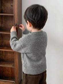 Hapijoa 幼童男童秋冬拼接配色二合一長袖毛衣 - 灰色 - 查看 2