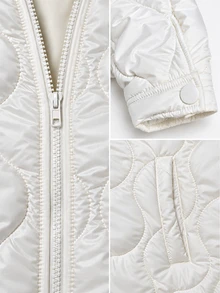 SHEIN BASICS Women's Solid Color Zipper Casual Versatile Winter Padded Coat - White - View 11