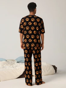 SCOOBY-DOO X SHEIN Men's Round Neck Short Sleeve Top And Long Pants Loungewear Set - Coffee Brown - View 2