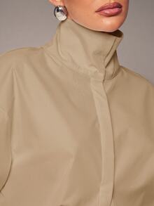 Hauture Women's Sexy Casual Mock Funnel Neck Long Sleeve Shirt - Khaki - View 4