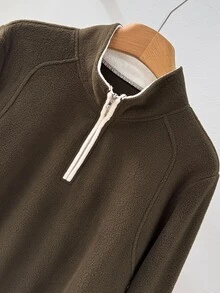 Rusticease Middle-Aged And Elderly Women's Zipper Half-Placket Long Sleeve T-Shirt - Brown - View 3