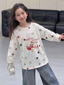 Dazy Kids Young Girl Cute Cartoon Pattern Print Long Sleeve T-Shirt - White - View 8