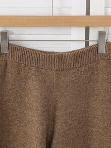 Teen Girl Solid Color High Neck Drop Shoulder Long Sleeve Sweater And Knit Pants Casual Set - Brown - View 4