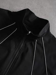 Manfinity Hypemode Men's Plus Size Letter Print Long Sleeve Half-Zip Casual Jacket - Black - View 6