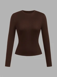 SHEIN EZwear 女款 3 件組圓領休閒極簡修身長袖長版 T 恤套裝，適合秋季 - 彩色 - 查看 7