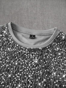 Mainfolk Men's Casual Fashion Sequin Short Sleeve T-Shirt For Bar And Music Festival - Grey - View 7