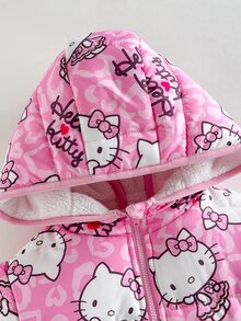 HELLO KITTY AND FRIENDS | SHEIN 女童可愛加厚連帽冬季外套 - 粉色 - 查看 5